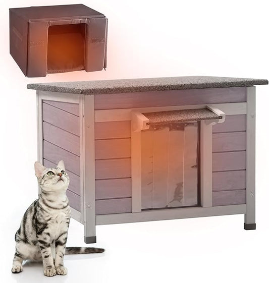 Aivituvin Outdoor Cat House with Insulated Liner Weatherproof Feral Cat Shelter for Winter Outside Kitty Condo