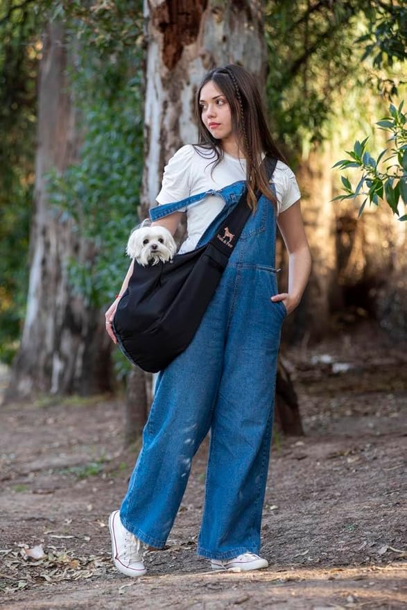 Noah & Paw Dog Sling Carrier for Small Dogs 5-18lb, Dog Sling for Small Dogs and Cats, Dog Carrier with Adjustable Padded Strap, Premium Twill, Lined with Fur, Double Safety Feature, Machine Washable