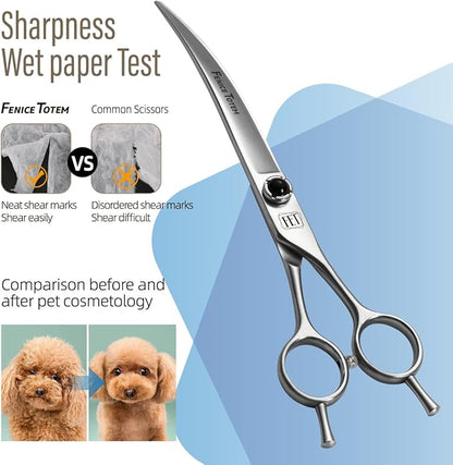 Dog Grooming Scissors: 7.5 inch Pet Curved Shears Made Of Japanese 9CR Advanced Stainless Steel Professional Grooming Scissors for Dogs Cats and Other Pets