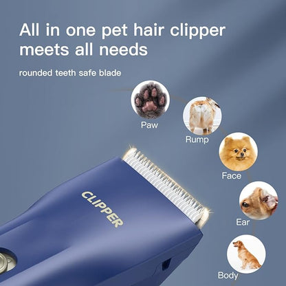 Dog Grooming Kit Clipper for Thick Coat Low Noise Cordless Cat Hair Trimmer Rechargeable Shaver Pet Grooming Tools for Small and Large Animals