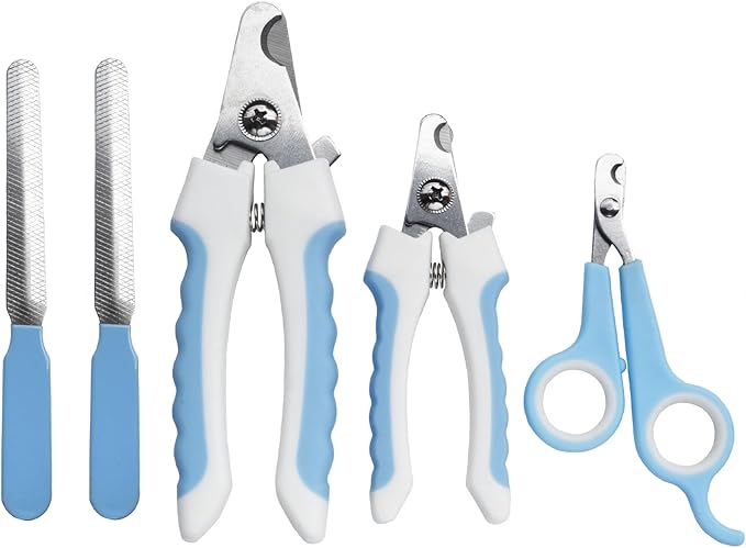 5Pieces Dogs and Cats Grooming Nail Clippers Kit Pet Claws Nail Clipper Trimmers, with Protective Guard Lock to Avoid Over Cutting, Professional Trimmers for Large and Small Cat and Dog Animal. (Blue)