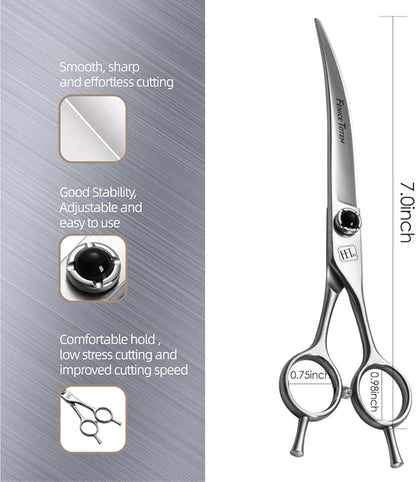 Dog Grooming Scissors: 7 inch Pet Curved Shears Made Of Japanese 9CR Advanced Stainless Steel Professional Grooming Scissors for Dogs Cats and Other Pets