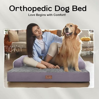 Orthopedic Large Dog Bed Washable, Orthopedic Dog Beds with Egg Foam Support, Removable, Machine Washable Plush Cover and Non-Slip Bottom for XXLarge Extra Large Dogs - Purple Dog Bed