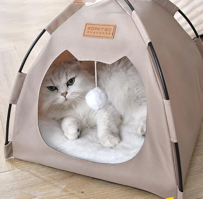 Cute Cat Teepee Cave, Cat Tent Foldable Indoor Outdoor with Thick Mat,Puppy Bed Tent,Bunny Pet Tent Teepee,Portable Dog House Teepee Tent, Cat Bed,Dog Bed Tent,Puppy Bunny,Pet Tent Teepee (Q, M)