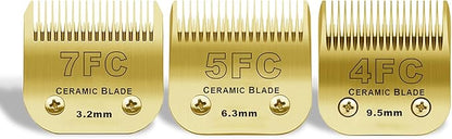 7FC/5FC/4FC Detachable Pet Dog Grooming Clipper Ceramic Blades Set,Compatible with Andis,Oster A5,Wahl KM10 Series Clippers,3 Pack,Gold