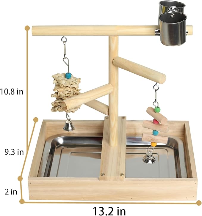 Bird Play Stand with Perch, Two Toys, Two Food Cups, Removable Tray - Suitable for Lovebirds, Cockatiels, Budgies, Parakeets