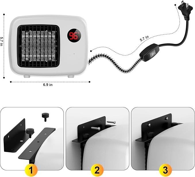 Dog House Heater for Outdoor & Indoor Use - 600W/300W Safe & Efficient Heating for Pet Houses, Chicken Coops, Rabbit Hutches - Wall-Mounted Design with Overheat Protection & Anti-Chew Cord (white)
