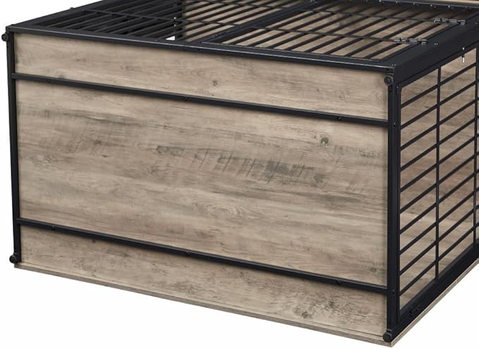 Dog Crate Furniture, 48 Inch Dog Kennel Furniture, Wooden _og Crate Furniture Large Breed with Rotating _og Bowls, Heavy Duty _og Cage Furniture Indoor,Decorative Dogs Crates End Table,Gray