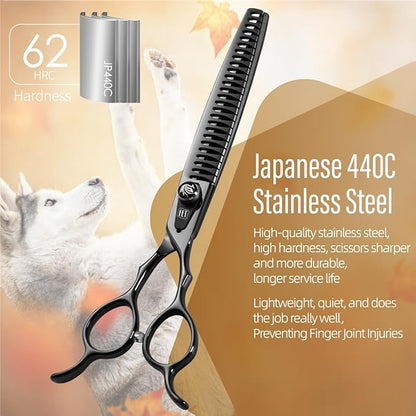 Dog Grooming Scissors: 7.5 inch Bright Black Pet Chunker Shears Made Of Japanese 440C Advanced Stainless Steel Professional Grooming Scissors for Dogs Cats and Other Pets
