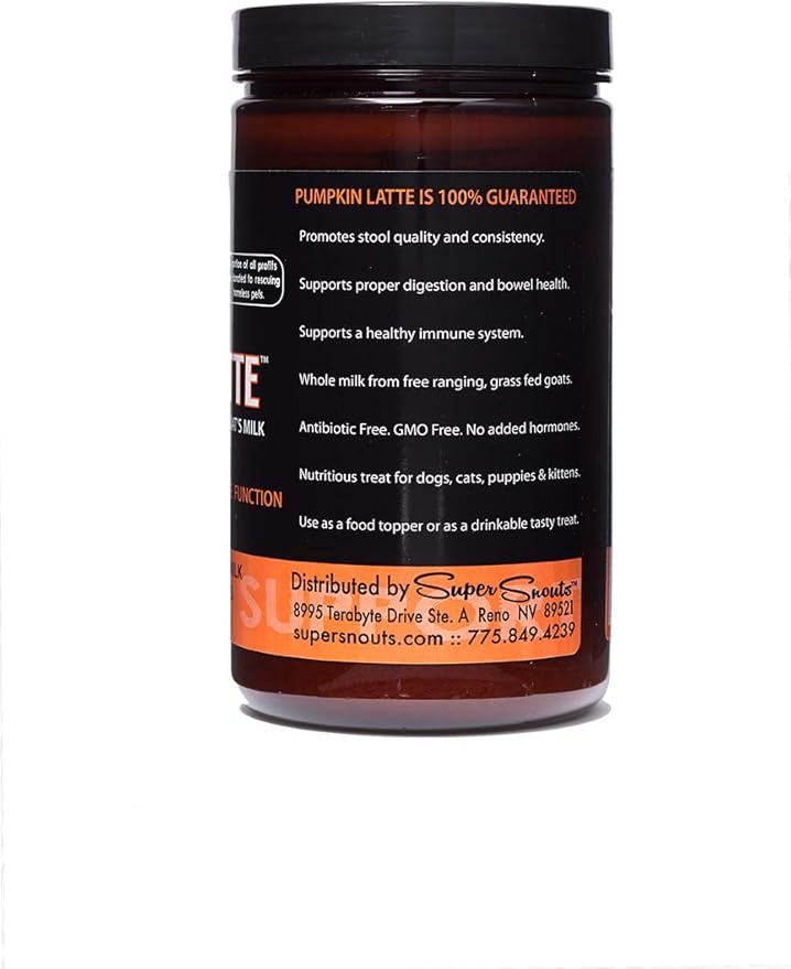 Super Snouts Pumpkin Latte Digestive Supplement for Dogs & Cats, Pumpkin Powder with Goat_ Milk, Made in USA Antibiotic Free, Healthy Gut & Stool, 10 oz