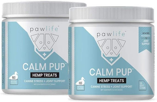 Organic Hemp Oil Infused Calming Chews for Dogs Anxiety - Dogs Essentials for Relief from Travel, Thunder, Separation, Barking, and Fireworks, Joint Pain, Arthritis, Pain Support - Pawlife Calm Pup