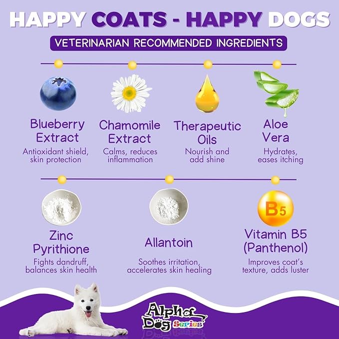 Alpha Dog Series Bright White Natural Whitening Dog Shampoo and Conditioner for Dogs with Aloe Vera, pH Balanced Dog Shampoo and Conditioner Set, Tear-Free for Sensitive Skin, 4L (1Gallon)