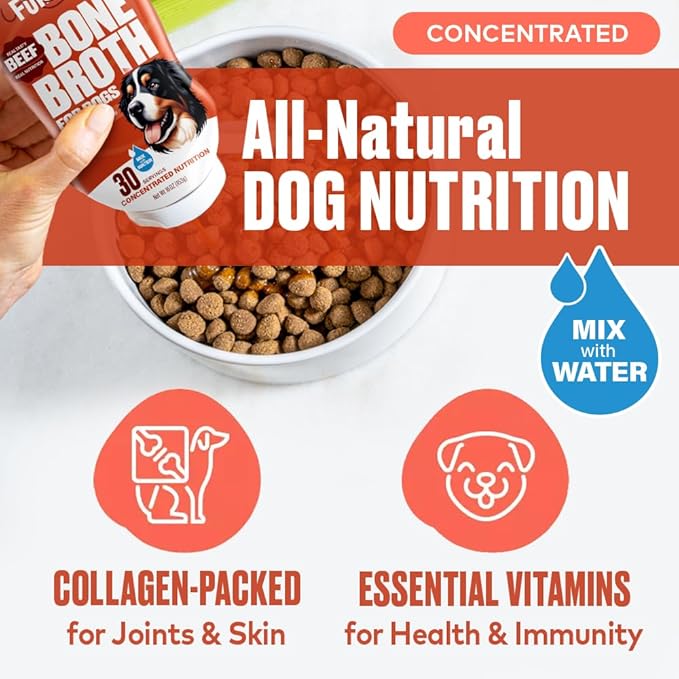 Chicken Bone Broth and Beef Bone Broth for Dogs - Collagen Protein Supplement for Digestion, Mobility, Coat, Immunity, Human Grade Meal Boost Gravy, Made in USA, 16 oz, 2-Pack