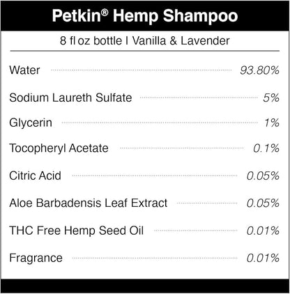 Petkin Hemp Waterless Dog Shampoo Spray  with Hemp Oil & Soothing Vanilla Extract, 8 fl oz  for Cats and Dogs  Soothes, Calms & Conditions, Keeps Pet Smelling Great  for Home and Travel
