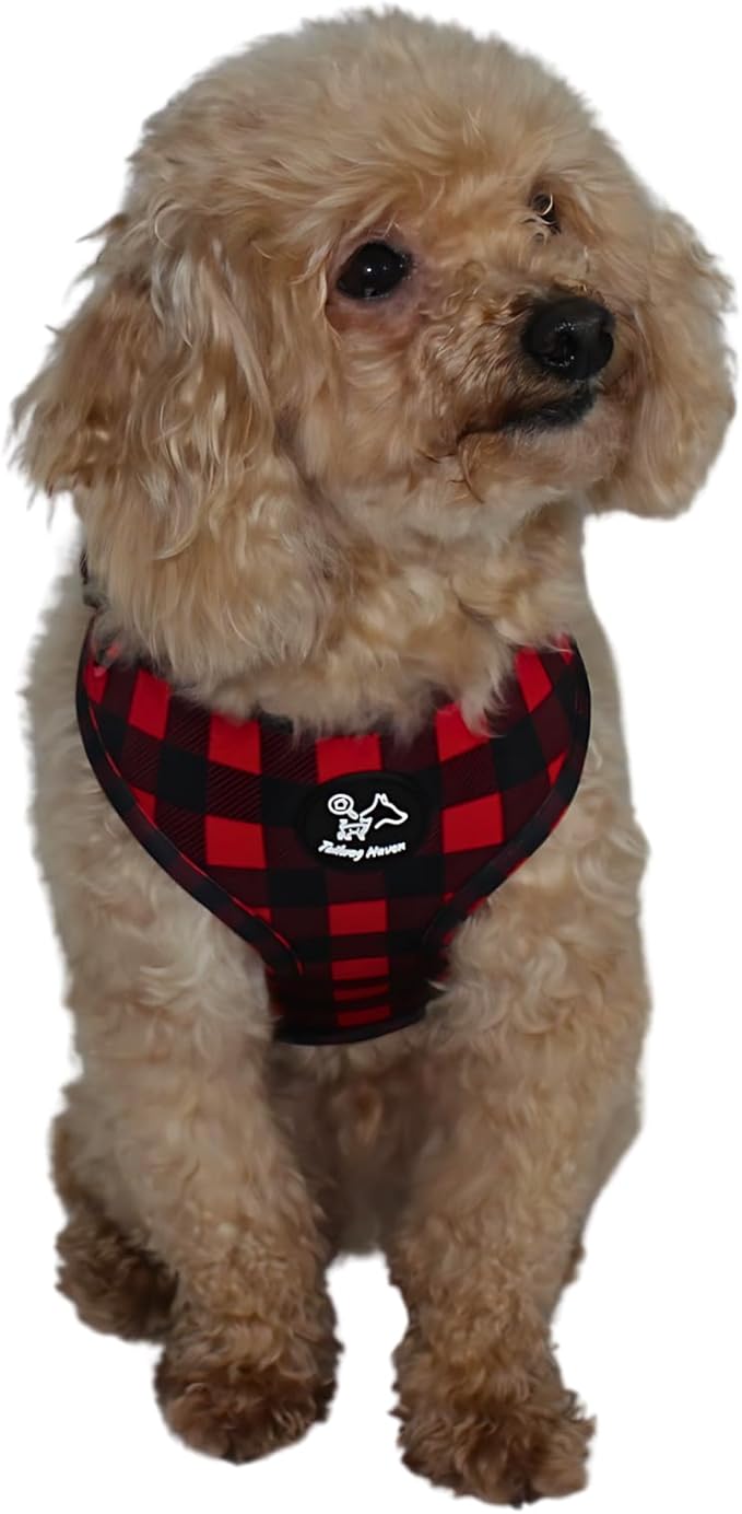 Dog Harness and Leash Set, No Pull Adjustable Soft Padded Vest, No Choke (Medium, Red Plaid)