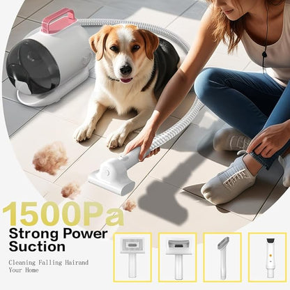 Dog Grooming Kit,15000Pa Powerful Dog Hair Vacuum Cleaner with Clipper,7 in 1Brush Vacuum Cleaner, Extra Set of Electric Pet Hair Clipper,3L Dust Collection Box