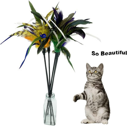 Cat Wand Toy Feather Stick Cat Toys, 6 Pieces Interactive Cat Toy Feathers Wand for Indoor Cats (C)