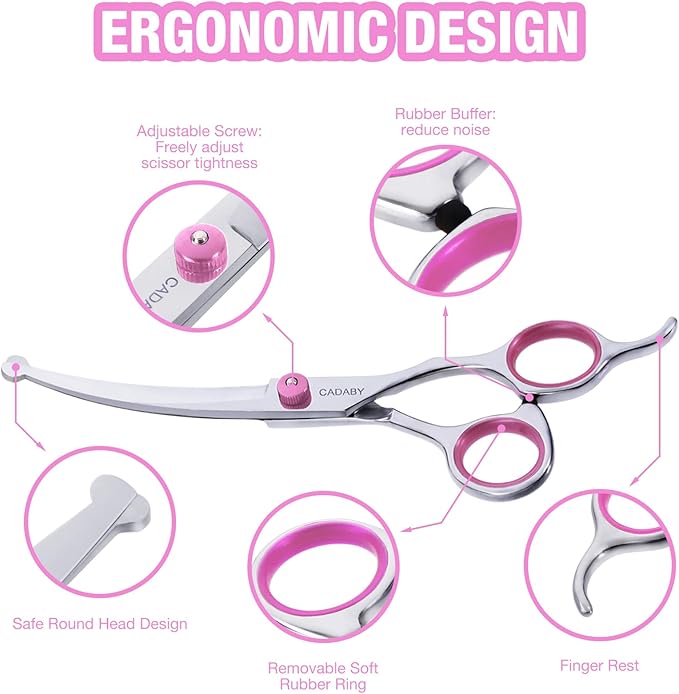 Dog Grooming Scissors Kit with Safety Round Tips, 3 in 1 Professional Dog Grooming Scissors, 4CR Stainless Steel Pet Grooming Shears for Dog, Cat,Sharp and Durable, Pink