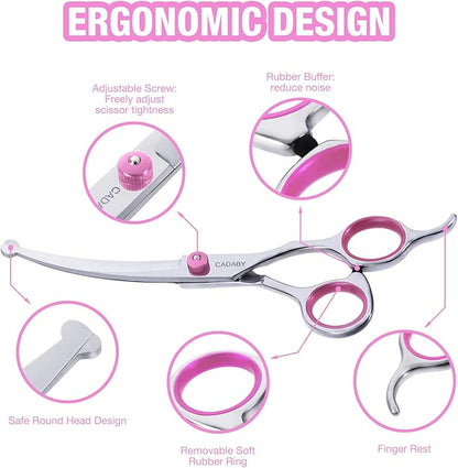 Dog Grooming Scissors Kit with Safety Round Tips, 3 in 1 Professional Dog Grooming Scissors, 4CR Stainless Steel Pet Grooming Shears for Dog, Cat,Sharp and Durable, Pink