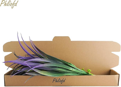 32Pcs Artificial Grass Fake Plants 17.3in Outdoor Plants UV Resistant Faux Greenery Stems Fake Grass for Home Window Garden Office Patio Pathway Front Porch Halloween Décor Green & Purple