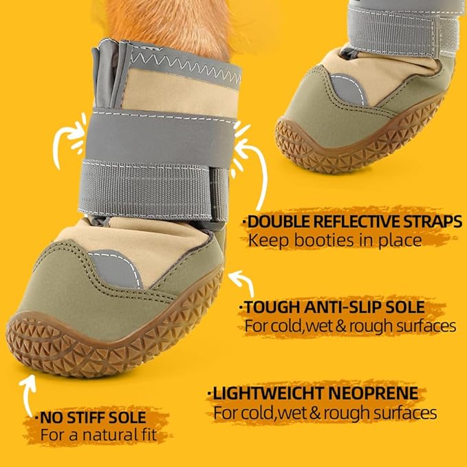 Dog Shoes for Large Dogs, Medium Dog Boots & Paw Protectors for Hardwood Floors, Outdoor Dog Booties for Hot Pavement Winter Snow Hiking, Waterproof Dog Shoes with Reflective Strips Size 3
