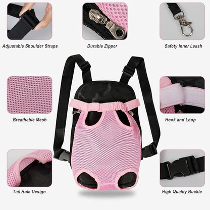 FEimaX Dog Carrier Backpack Pet Legs Out Front Cat Travel Bag, Adjustable Puppy Backpacks Carriers Hands-Free for Small Medium Dogs Cats Hiking Traveling Camping Daily Walking (Medium, Pink)