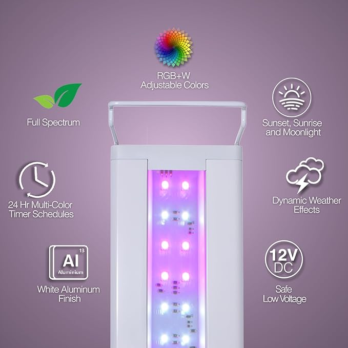 CURRENT USA 18-24" Inch White Full Spectrum Freshwater LED Aquarium Plant Light 10 15 20 25 Gallon | Satellite Plus RGB+ for Aquariums | Wireless 24 Hour Timer Remote Fish Tank Planted Lighting (4320)