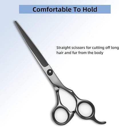 8.0 in 9CR Titanium Professional dog grooming scissors set,Grooming Scissors for Dogs Cats,Pet nail clippers,Shears, Straight,Curved,Thinning Shears,Comb for Full Body,Face, Nose,Ear,Paw