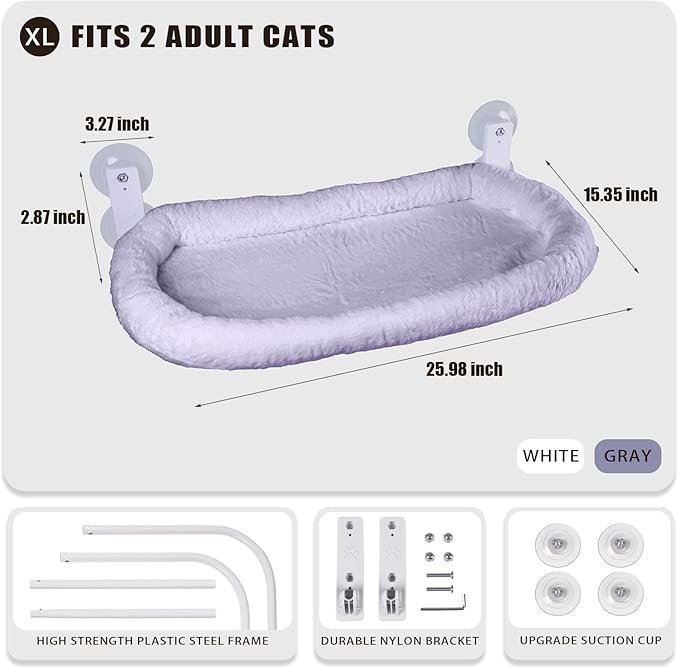 Cat Window Perch with Strong Suction Cups, 55lbs Hold Weight Tested, Foldable Cat Window Hammock Bed with Breathable Mesh, All-Season Lounger for Medium Small Cats to Bird Watch & Sunbathe (Grey, XL)