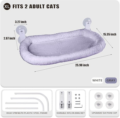 Cat Window Perch with Strong Suction Cups, 55lbs Hold Weight Tested, Foldable Cat Window Hammock Bed with Breathable Mesh, All-Season Lounger for Medium Small Cats to Bird Watch & Sunbathe (Grey, XL)