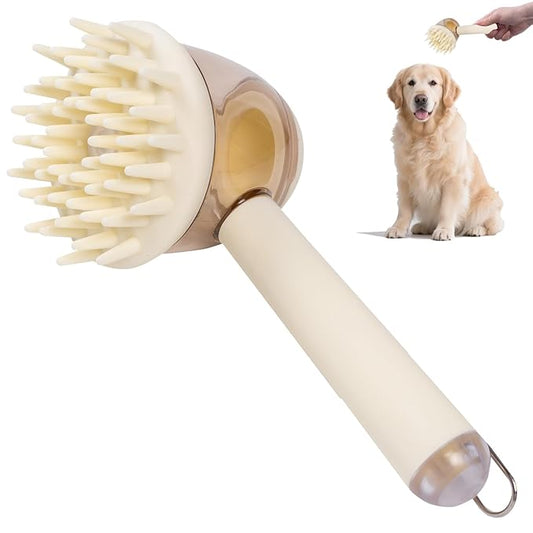 3-in-1 Pet Bath Brush for Dogs & Cats | Shower Massage Brush, Deshedding Comb & Lathering Tool | Anti-Frizz Grooming Brush for Bath Time (beige)