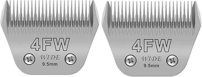 2PCS 4FW Wide Blades for Dog Grooming Blades Compatible with Andis,Oster A5,Wahl km10 Dog Clippers Stainless Steel Blades Blades for Animal Dog,Cat,Horse, Size:#4FW(9.5mm)