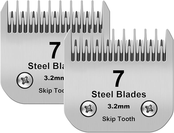 7 Skip Tooth Detachable Pet Dog Grooming Steel Blades,Compatible with Andis,Oster A5,Wahl KM10 Series Clippers,Cut Length 1/8-Inch (3.2mm) ï¼2 Pack