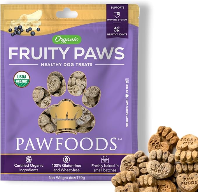 Treats Fruity Paws - Organic Dog Treats Healthy, Low Calorie Puppy Treats for Joint and Hip Support, Tasty Natural Treats for All Dogs, Only 5 Cal, Approx. 60 per Bag - 170g - Made in USA