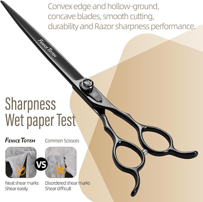 Dog Grooming Scissors: 7.5 inch Bright Black Pet Chunker Shears Made Of Japanese 440C Advanced Stainless Steel Professional Grooming Scissors for Dogs Cats and Other Pets