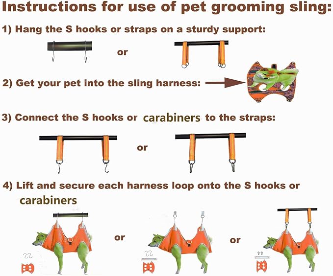 Dog Grooming Hammock with Flea Comb and Dog Nail Clipper, Pet Dog Grooming Hammock Harness with Cat Nail Clipper, Nail File and Dog Brush, Dog Sling for Nail Clipping/Nail Trimming (S, Orange)