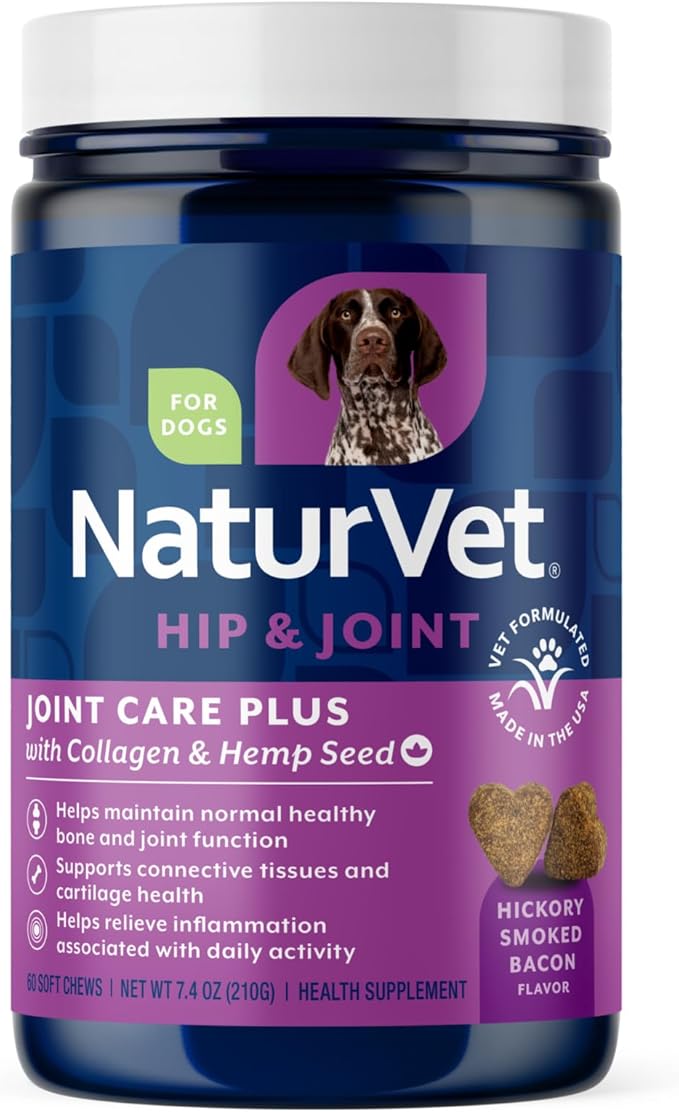 NaturVet Hemp Advanced Joint Health Dog Supplement Plus Hemp Seed  Helps Support Joint Health in Dogs  Includes, Collagen, Glucosamine, MSM, Chondroitin, Omegas  60 Ct.