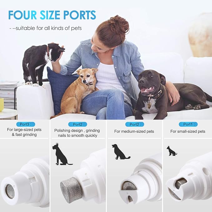 UniQu Dog Nail Grinder, 2-Speed Electric Rechargeable Pet Nail Trimmer with Low Noise Grooming Smoothing and Trimming, Perfect for Small Medium Dogs & Cats