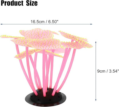 VOCOSTE Soft Silicone Glowing Aquarium Mushroom Coral, Fluorescence Aquatic Artificial Coral for Fish Tank Decoration, Pink