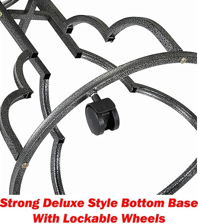 Elegant and Durable Wrought Iron Parrot Bird Play Perch Sturdy 4-Leg Rolling Stand Perch Gym Ground with Removable No Rust Stainless Steel Tray and Feed Cups Toy Hook