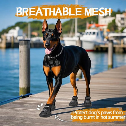 JZXOIVA Dog Shoes for Hot Pavement, Dog Booties for Medium Dogs, Breathable Dog Boots & Paw Protectors, Adjustable Non-Slip Dog Rain Booties, Waterproof Pets Sandals for Beach Black Size 4