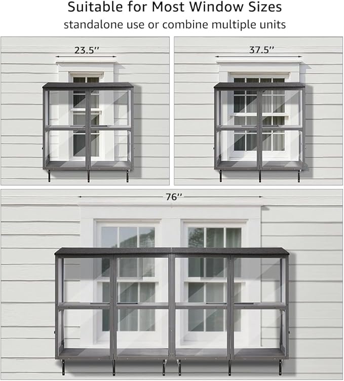 beeNbkks Prevent Conditioned Air Loss, 2 Tiers Bug Proof Cat Catio, Window Cat House with Clear Acrylic, Outdoor Enclosure for Indoor Pets, Expandable Wooden Perch, Safe Comfortable Haven for Pets
