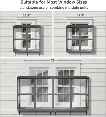 beeNbkks Prevent Conditioned Air Loss, 2 Tiers Bug Proof Cat Catio, Window Cat House with Clear Acrylic, Outdoor Enclosure for Indoor Pets, Expandable Wooden Perch, Safe Comfortable Haven for Pets