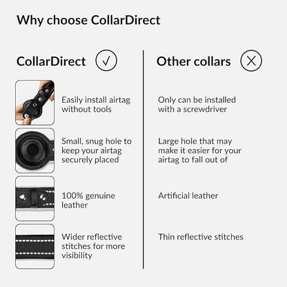 Airtag Dog Collar, CollarDirect, Reflective Dog Collar for Apple Air Tag for Large, Medium, and Small Dogs, Black, Size L