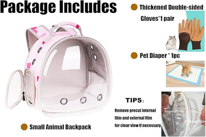 Portable Small Animal Backpack with Pink Flower Printing, Space Capsule Bubble Pet Carrier Cage Travel for Guinea Pig, Rabbit, Hamster, Bird, Bearded Dragon, Sugar Glider, Squirrel, Tortoise, Lizard