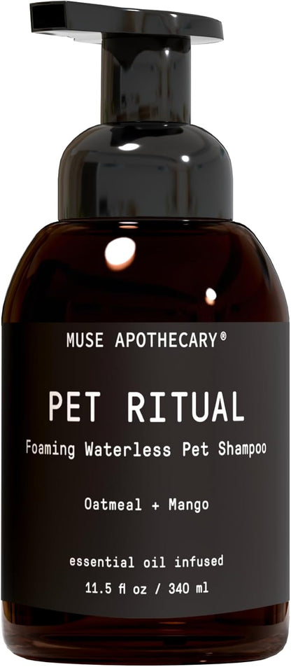 Muse Apothecary Pet Ritual Foaming Waterless Dog Shampoo - No Rinse Dry Shampoo for Dogs & Cats - Essential Oils Infused, 11.5oz, Oatmeal + Mango