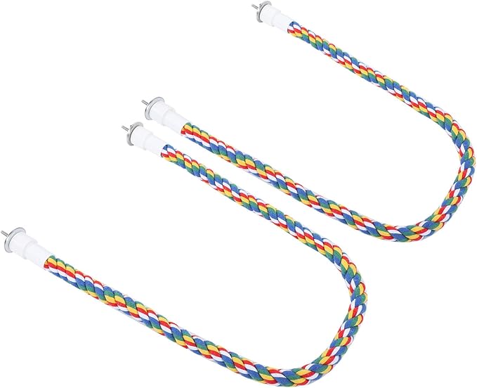 2PCS 60cm/23.6in Bird Rope Perch, 1.8cm Soft Cotton Parakeet Perches, Colorful Bird Cage Accessories with Fixing Screws for Birds to Chew and Stand On