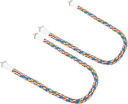 2PCS 60cm/23.6in Bird Rope Perch, 1.8cm Soft Cotton Parakeet Perches, Colorful Bird Cage Accessories with Fixing Screws for Birds to Chew and Stand On