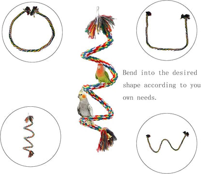 Bird Perch,Bird Rope Perch & Birds Swing Set,Bird perches for cage,Rope Perch for Conures,Parrots,Cockatiel,Lovebird,Budgerigar,Parakeet perches for cage