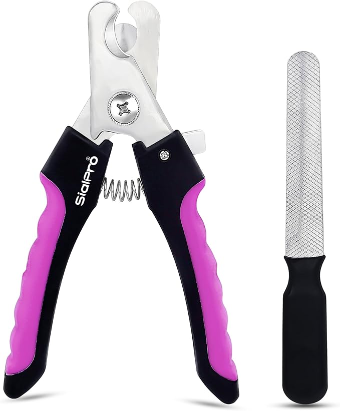 Dog Nail Clippers, Professional Pet Nail Cutter Trimmers with File, Safety Guard, for Large to Medium Dogs, Cats (Pink)